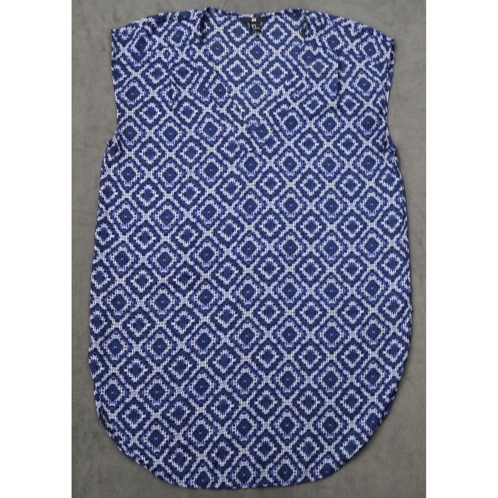 H&M Tunic Blouse Womens 14 Blue Geometric Ikat Sleeveless V-Neck Excellent